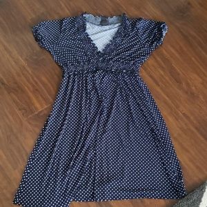 Blue and white polka dot dress